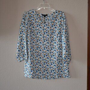Mario Serrani Italy NWT Women's V-Neck White Multicolor Floral Top Blouse Size S